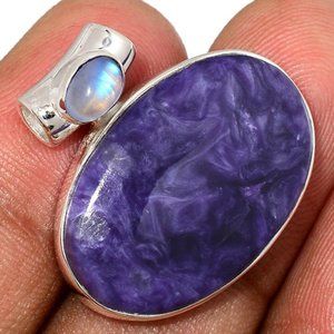 Siberian Charoite & Moonstone Solid Sterlng Silver
